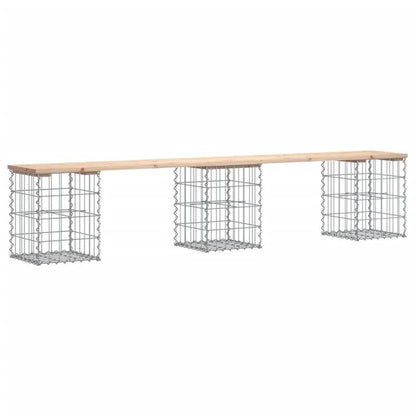 Gabionbank – Schanskorfbank – Tuinbank – Buitenbank – Balkonbank – Stevig Massief Grenenhout – Metaalframe – Steen-opvulbaar – Weerbestendig – 203x31x42 cm