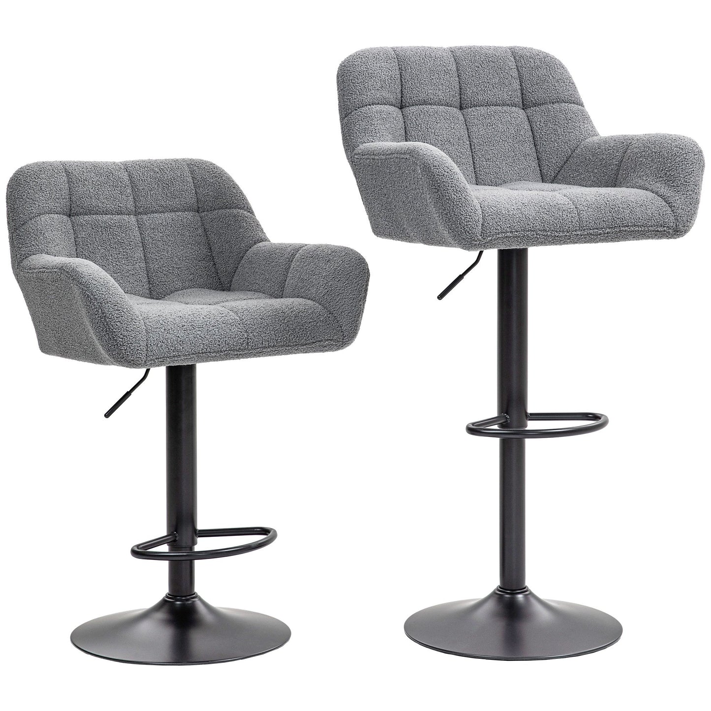 2-delige bartafelstoelenset – barkrukken – barstoelen – barkrukset – verstelbare barkruk – retro design – verstelbare zithoogte 62-85 cm – zachte fleece bekleding – grijs-zwart