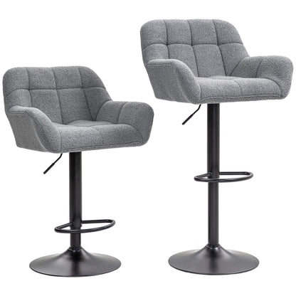 Barkrukken – Barstoelen – Krukken – Hoge Stoelen – Keukenkrukken – Verstelbare Zithoogte – Zachte Fleece Bekleding – Set van 2 – Retro Design Grijs Zwart