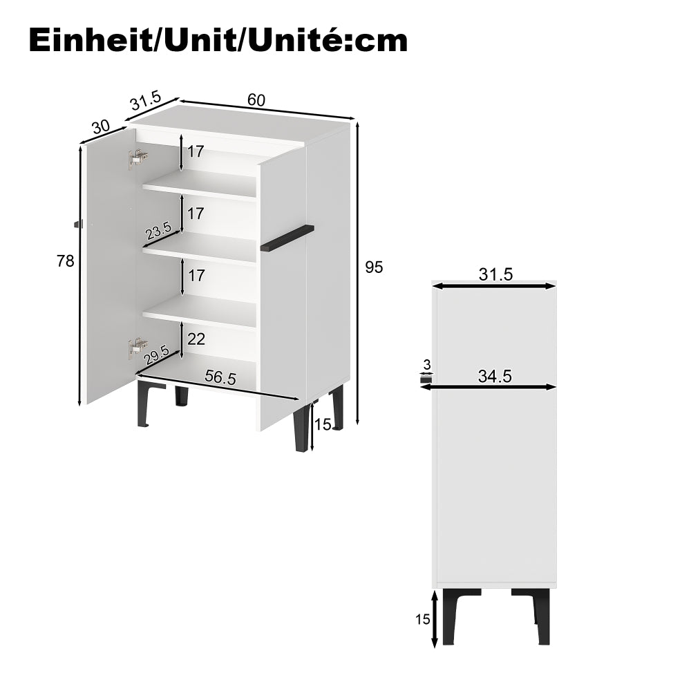 Modern Shoe Cabinet with Double Doors | Large Storage Capacity, Adjustable Shelves, Practical Entryway Storage, Space-Saving Design, Metal Material, Dimensions: 95×60×34.5 cm