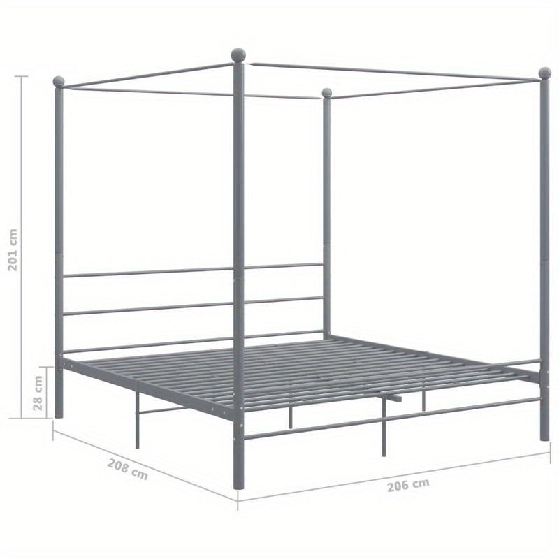 Metalen Bedframe – Stalen Bed – Canopy Bed – Bedframe 200x200 – Grijs – Stevig en Duurzaam – Overhead Frame voor Gordijnen