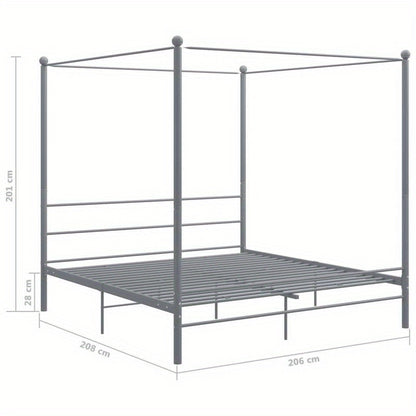 Metalen Bedframe – Stalen Bed – Canopy Bed – Bedframe 200x200 – Grijs – Stevig en Duurzaam – Overhead Frame voor Gordijnen