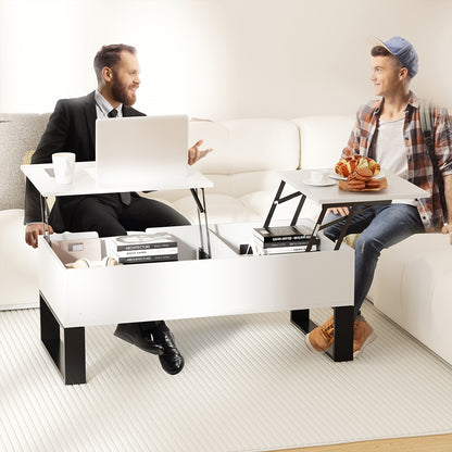 Witte Salontafel – Koffietafel – Bijzettafel – Werktafel – Eettafel – Verstelbaar Met Lift-Top – Duurzaam MDF En Metalen Frame Met Verborgen Opbergruimte