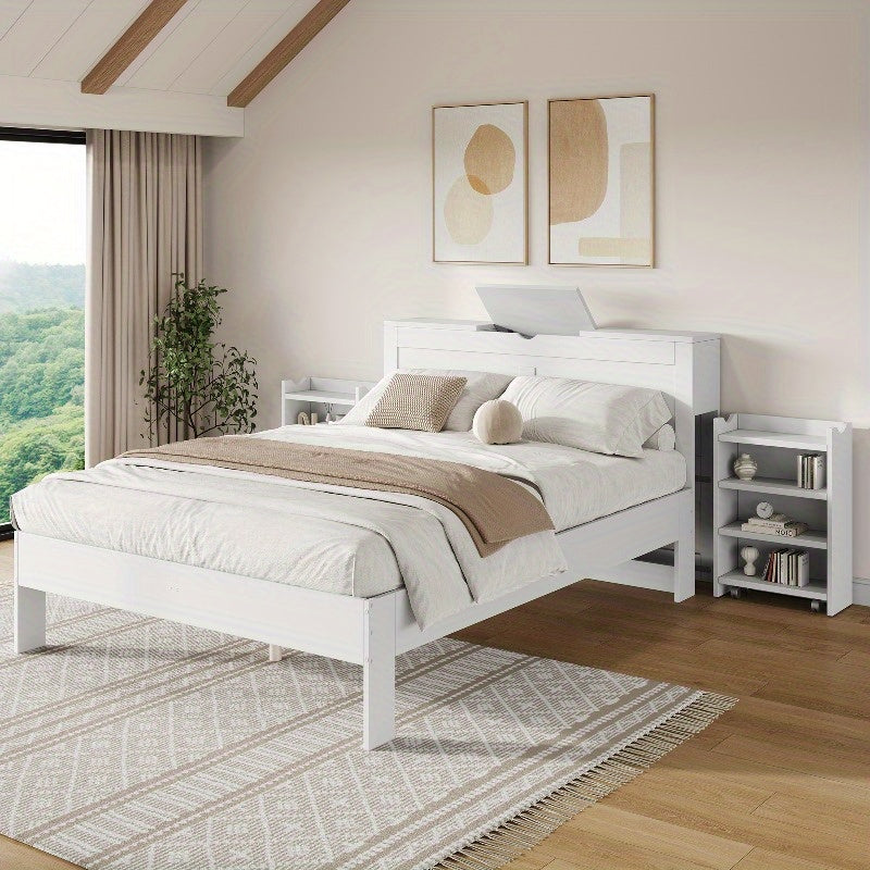 Modern Bedframe Queen Size – Tweepersoonsbed – Platformbed – Slaapkamer Bed – Bed Met Opberglades – Minimalistisch Design – 150x200 cm – Stevig Kunststof Hout