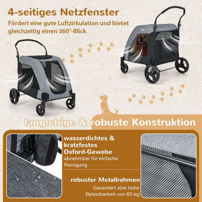 Hondenbuggy – Hondenwagen – Huisdierenwagen – Wandelwagen – Pet Stroller – Inklapbaar – Voor Middelgrote en Grote Honden – Met Grote Voordeur en Verstelbare Handgreep