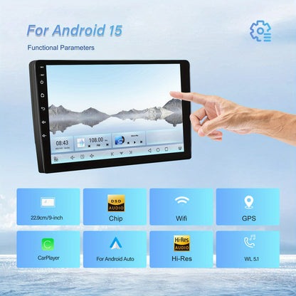[4GB+64GB] Android 15.0 Double Din Car Stereo with Wireless CarPlay, Android Auto, GPS Navigation, 22.86cm IPS Touchscreen, Quad-Core Processor, Built-in DSP, Wireless, for Cars, Trucks, SUVs - Aftermarket Automotive Head Uni