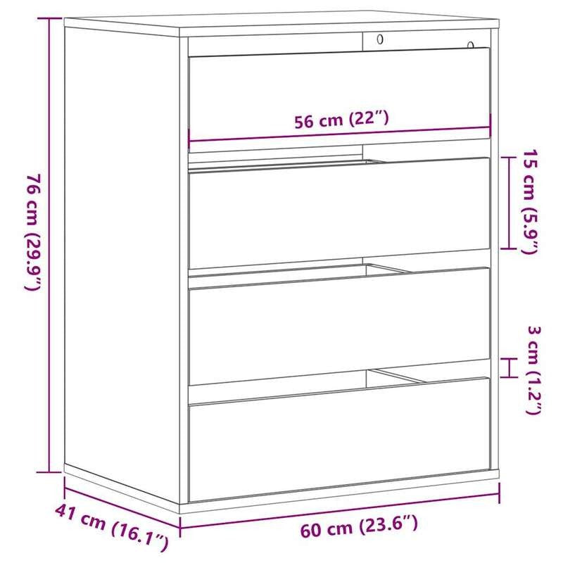 Modern Oak Wood Storage Cabinet with Lockable Drawers - 60x41x76cm Heavy-Duty Chest of Drawers, Oak Veneer-like, Minimalist Modern Organizer for Bedroom, Living Room, Office - Easy Assembly -Standing Furniture Unit (Engine, S