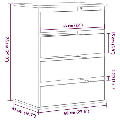 Modern Oak Wood Storage Cabinet with Lockable Drawers - 60x41x76cm Heavy-Duty Chest of Drawers, Oak Veneer-like, Minimalist Modern Organizer for Bedroom, Living Room, Office - Easy Assembly -Standing Furniture Unit (Engine, S