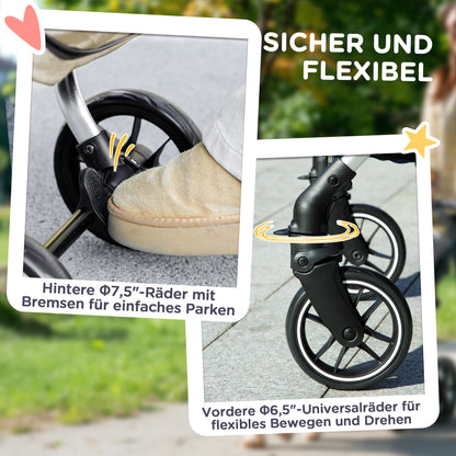 Hondenwagen – Wandelwagen – Draagkar – Huisdierwagen – Kinderwagen Hond – Lichtgewicht & Inklapbaar – Wasbaar Kussen & Mesh Ramen – Khaki