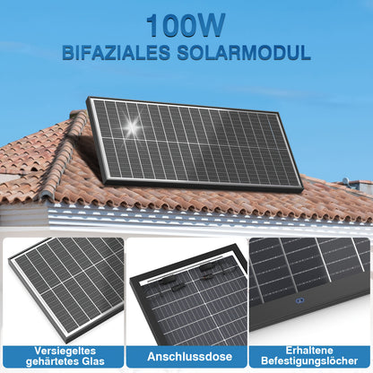 Zonnepaneel – Solar Paneel – Zonnecel – Zonne-energie Paneel – 100W Monokristallijn – Hoge Efficiëntie – Dubbelzijdig Gehard Glas