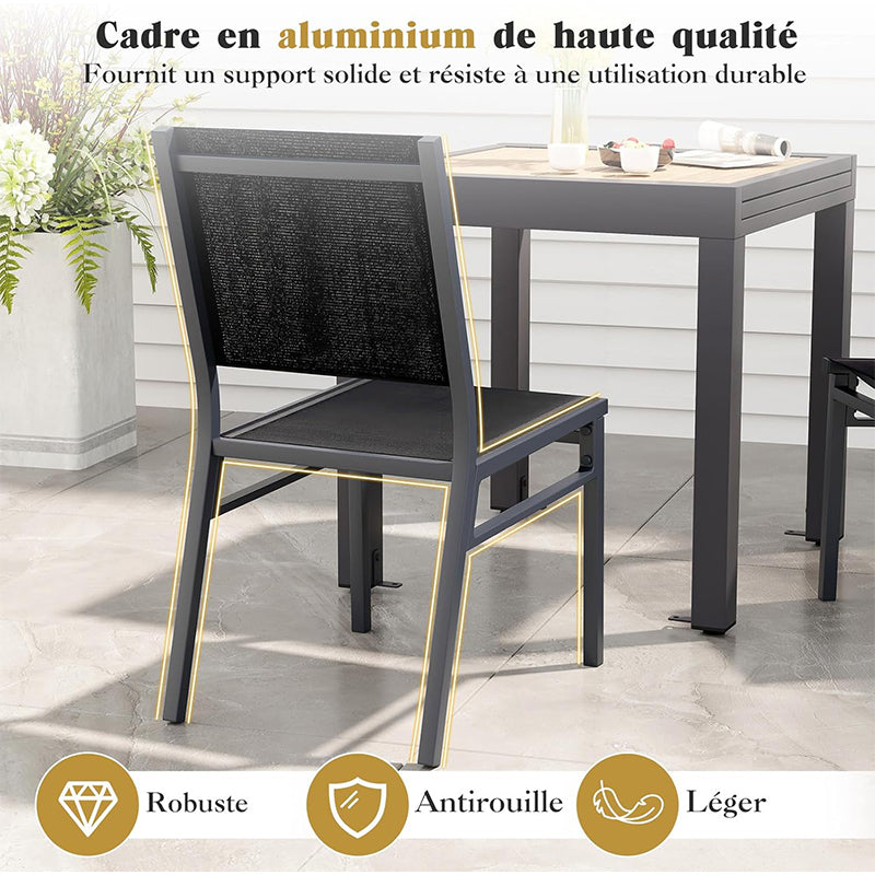 Patio Eetkamerstoel – Tuinstoel – Buitenstoel – Zonder Armleuningen – Aluminium Stoel – Ademend Stof – Lichtgewicht & Roestbestendig