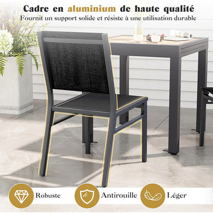 Patio Eetkamerstoel – Tuinstoel – Buitenstoel – Zonder Armleuningen – Aluminium Stoel – Ademend Stof – Lichtgewicht & Roestbestendig