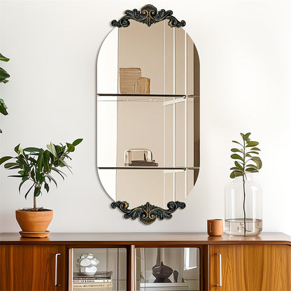 Barok Spiegel – Wandspiegel – Ovaal Spiegel – Badkamerspiegel – Vintage Spiegel – 50x80 cm – Hoogwaardig Gepolijst Glas – 3D Bloemmotief