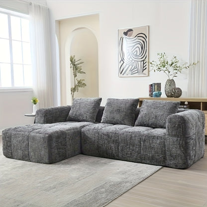 Modern Sectional Sofa, L-shaped Sofa, 3-seater Sofa, No Installation Required, Chenille Sofa With Chaise Longue And Armrests, 3 Cushions