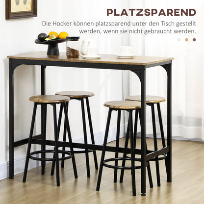 5-delige Barset – Bartafel Set – Barkrukken – Bar Stoel – Zitgroep – Industrieel Design – Zwart Met Rustiek Bruin – Duurzaam Metalen Frame – Compact Formaat