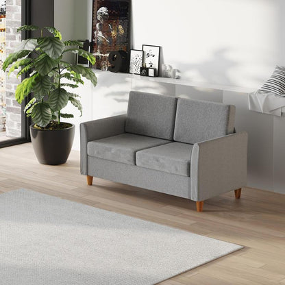 Modern Two-Seater Sofa with Removable Cushions - Thick Foam Padding & Sturdy Rubberwood () Frame, Gray -like Fabric, Easy-to-Assemble Futon Couch for Small Spaces, Apartments, Living Room, Bedroom, Office (141x70x78cm)