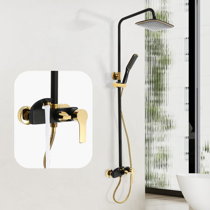 Doucheset – Douchesysteem – Regendouche – Douchepaneel – Douchekraan – Verstelbare Hoogte – Zwart Goud – RVS & Messing – Handdouche & Wandkraan