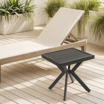 Bijzettafel – Bijzettafeltje – Banktafel – Nachtkastje – Tafeltje – Aluminium – Weerbestendig – Donkerbruin – Verstelbare Hoogte – Compact 45x45x47 cm