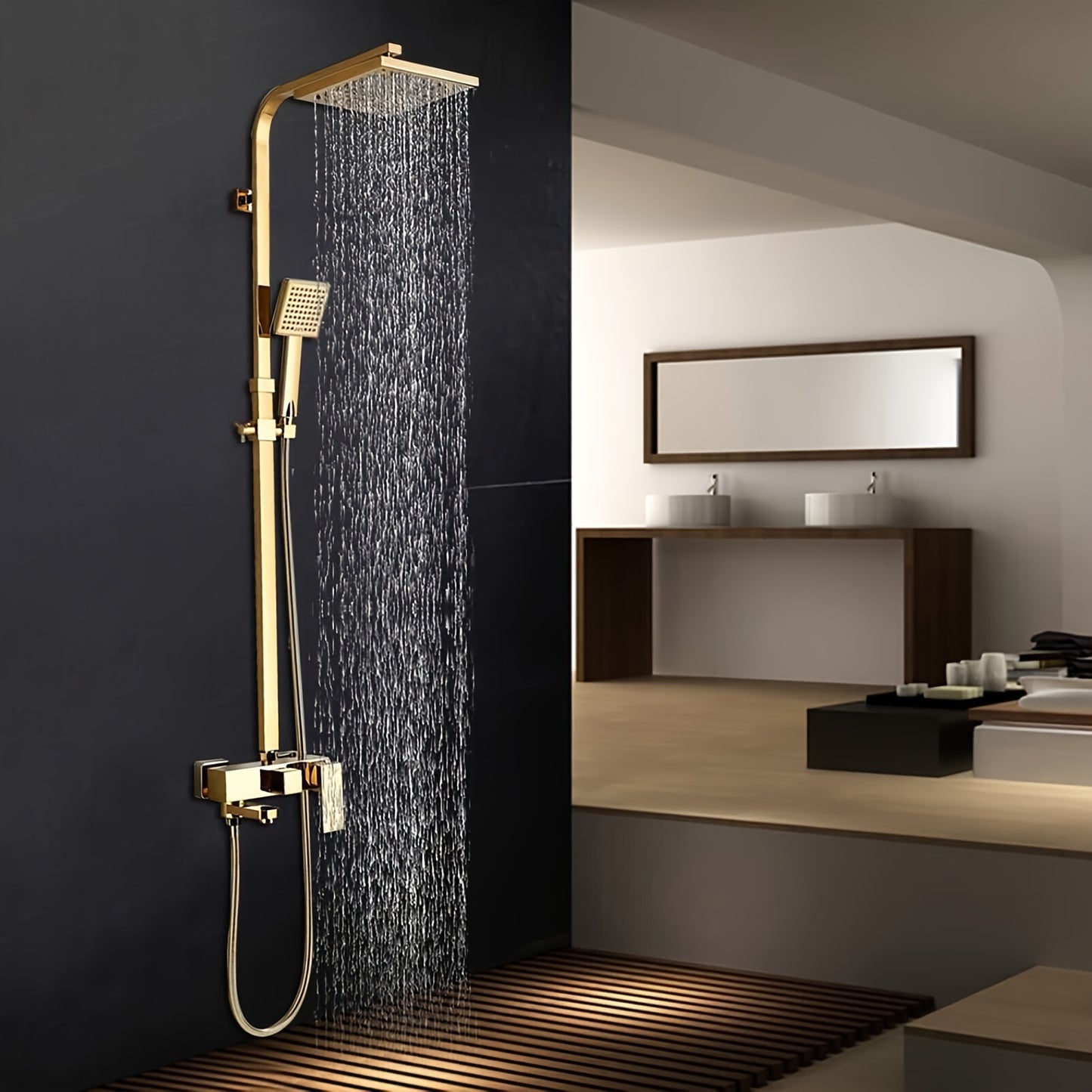 Douche Set – Douchekop – Regendouche – Handdouche – Badkraan – Gouden Afwerking – Messing Materiaal – 3 Functies