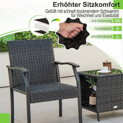 3-delige Tuinmeubelset – Balkonset – Rattan Meubels – Tuintafel Met Stoelen – Buitenmeubelset – Weerbestendig PE Rattan – Snel Droog Schuim Zittingen