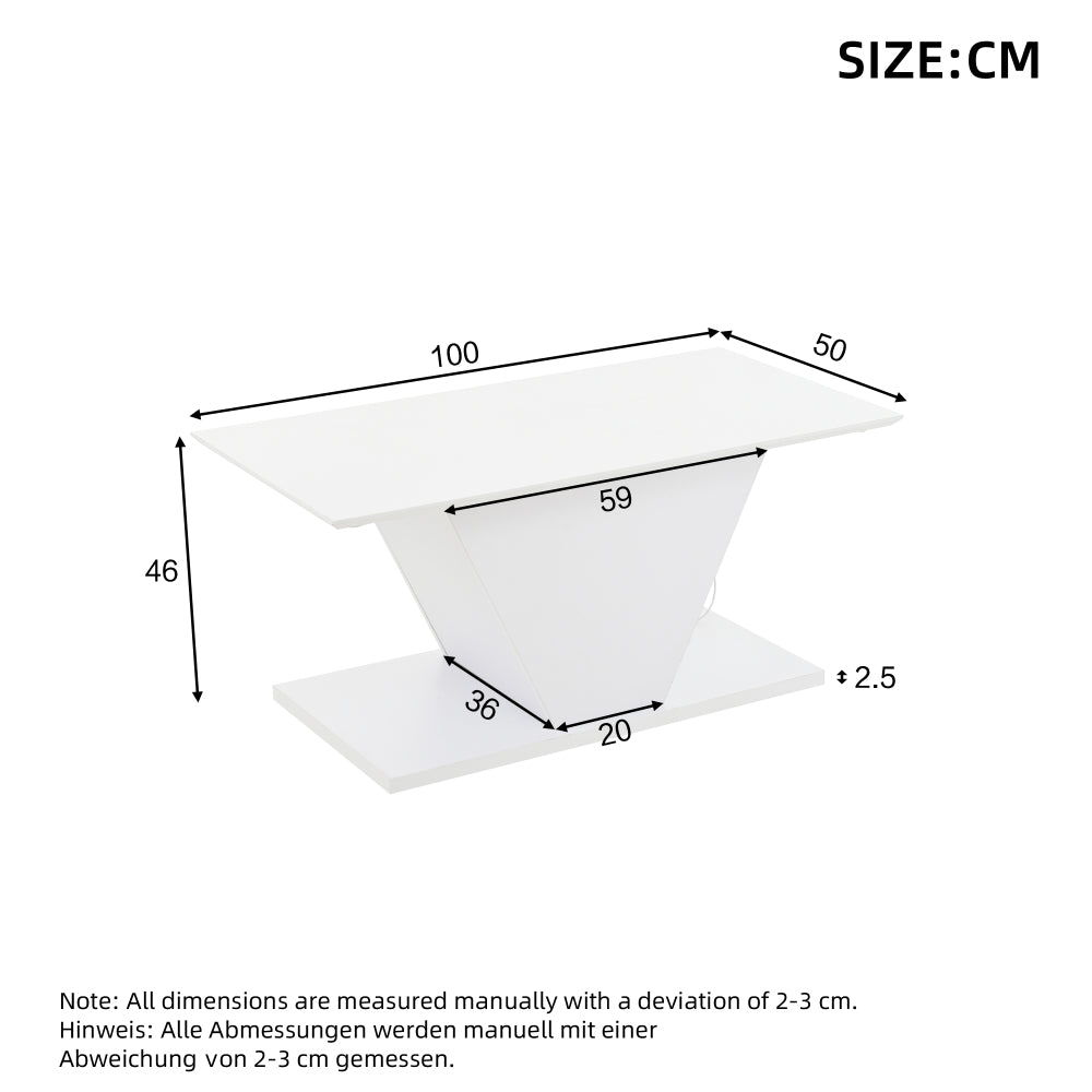 Salontafel – Koffietafel – Bijzettafel – Sofa tafel – Woonkamertafel – Wit – V-vormig Design – Compact 100x50x46 cm