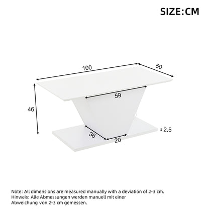 Salontafel – Koffietafel – Bijzettafel – Sofa tafel – Woonkamertafel – Wit – V-vormig Design – Compact 100x50x46 cm