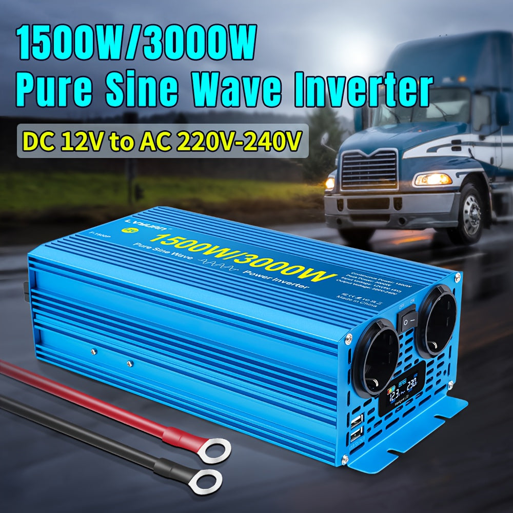 Omvormer – Spanningsomvormer – Inverter – Converter – 24V Variant – 1500W Continu Vermogen – Zuivere Sinusgolf Met LCD Display