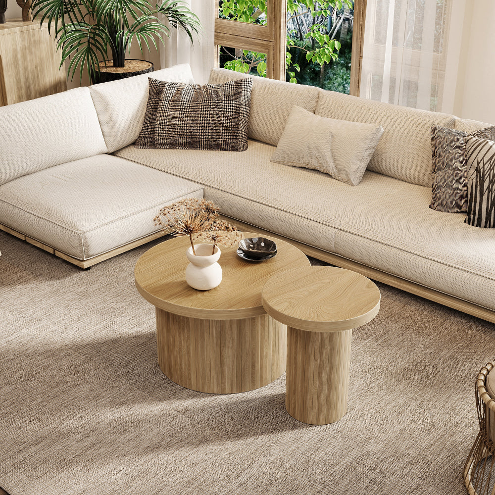 Salontafel – Koffietafel – Bijzettafel – Nachttafel – Woonkamertafel – Uitbreidbaar – Natuurlijke Houtnerf Dubbel Laags Rond
