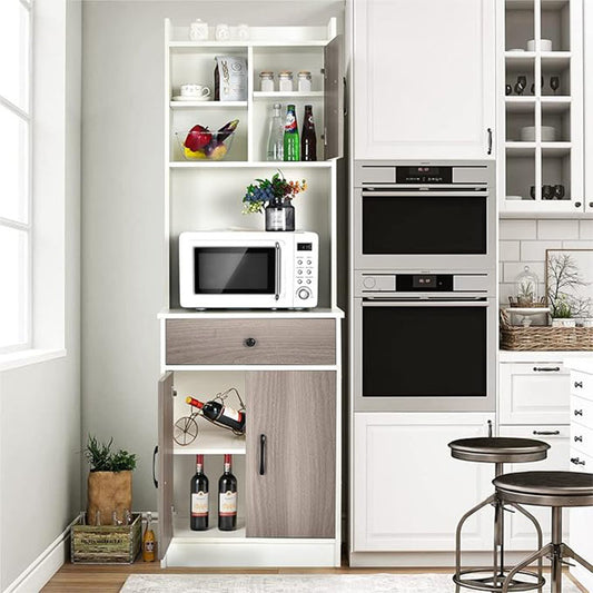 Opbergkast – Opbergmeubel – Dressoir – Hoge Kast – Witte Kast – Meerdere Niveaus – Kabelgaten – Verstelbare Plank
