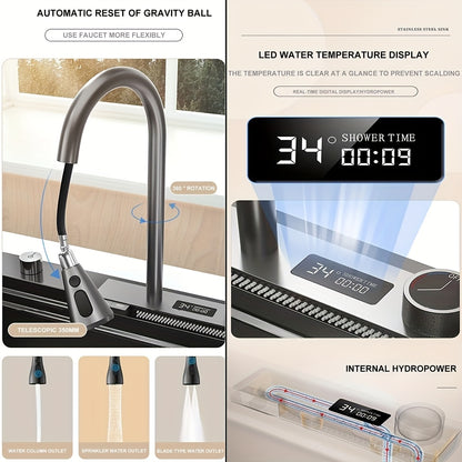 Keukenspoelbak – Spoelbak – Gootsteen – Wasbak – Spoelbakken – RVS – Onderbouw – Waterval Kraan – 76,2x45,97x20,5 cm – Gun Gray