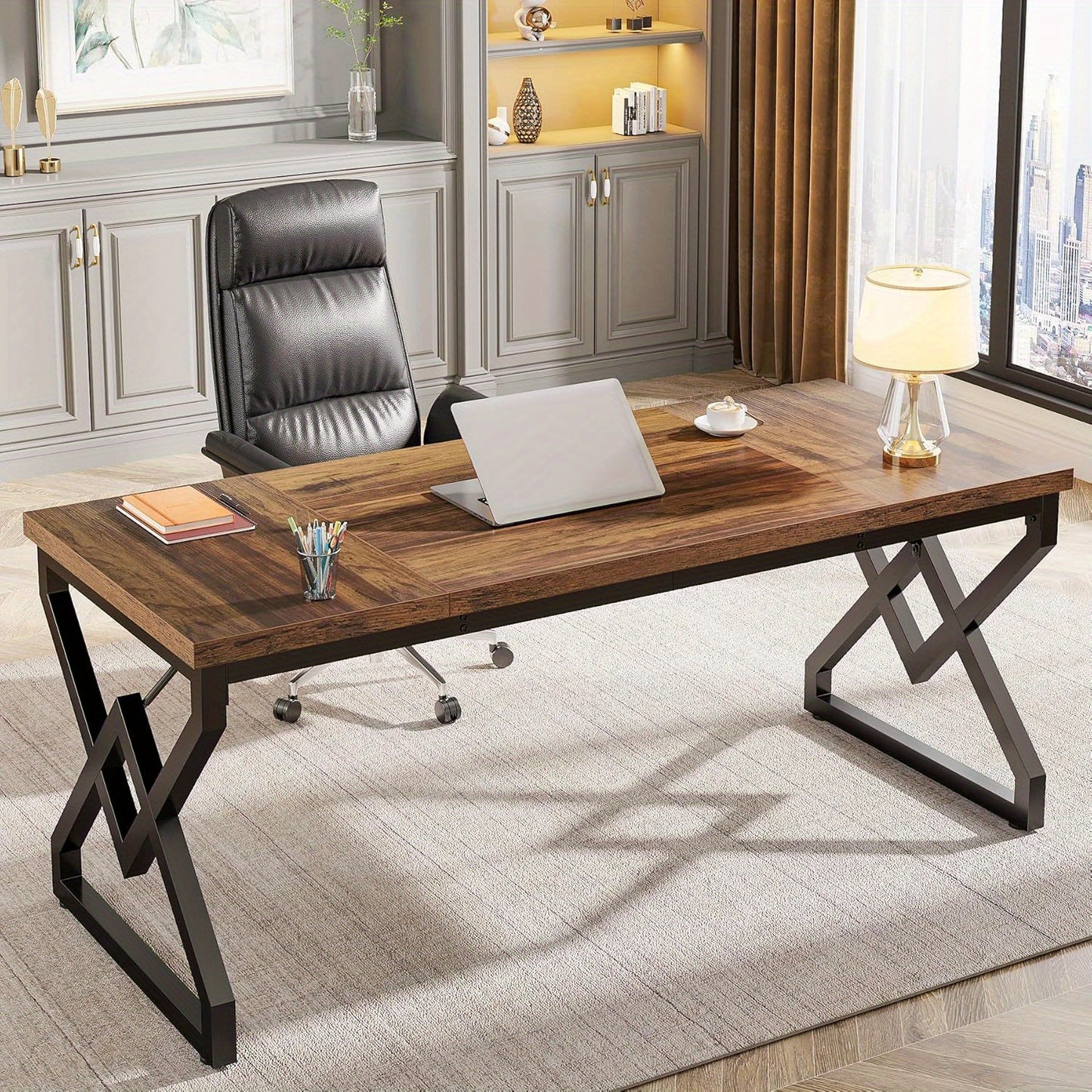 Bureau – Bureautafel – Computertafel – Werkplek – Schrijftafel – Groot Werkoppervlak 160x70 cm – Dikke Houten Tafelplaat & Stabiel Metalen Frame