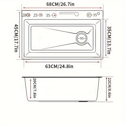 Spoelbak – Keukenspoelbak – Enkele Wasbak – Gootsteen – RVS Spoelbak – Digitale Kraan Display – Honingraat Nano Afwerking