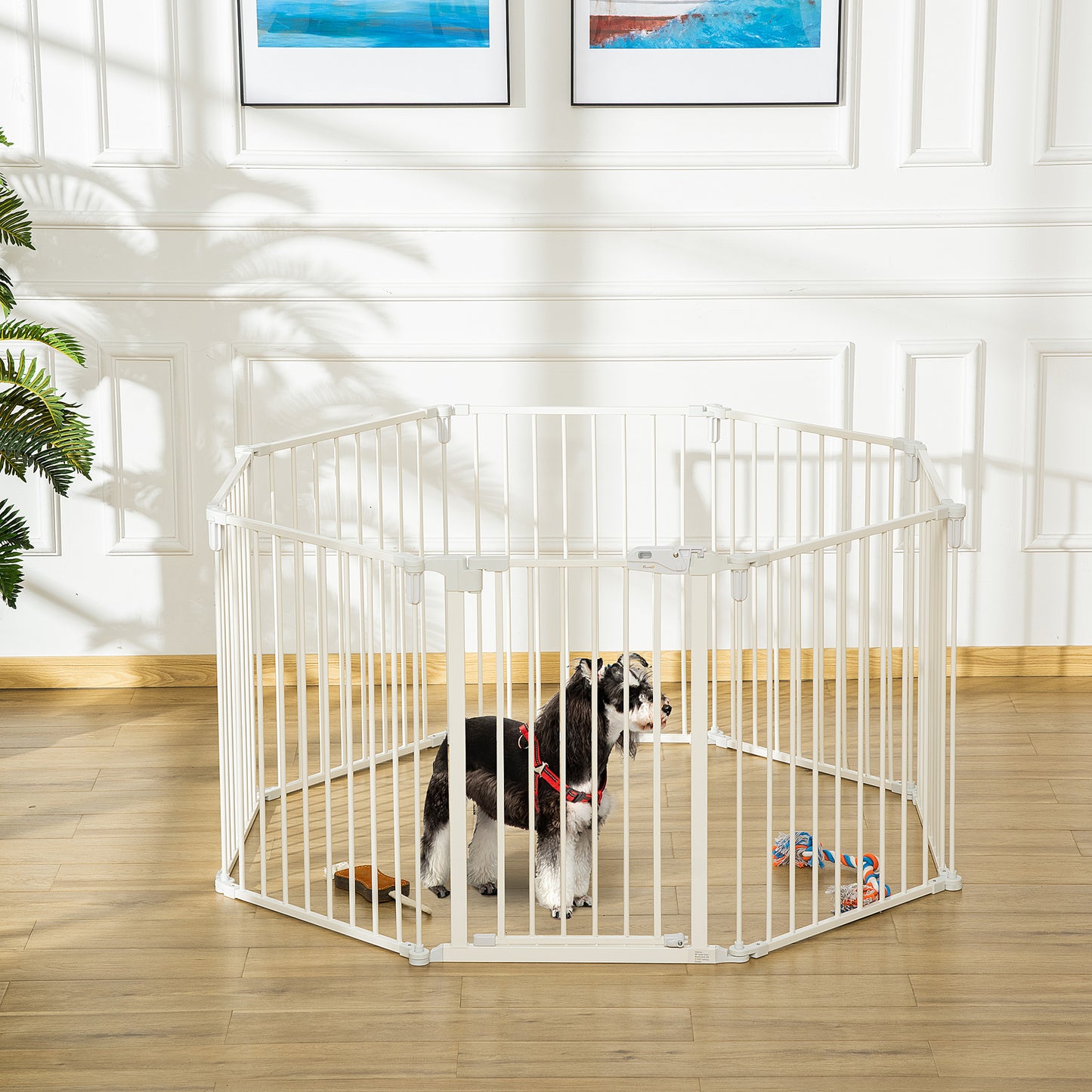 Hondenren – Puppyren – Hondenkennel – Hondenbench – Dierenren – Opvouwbaar – Met Deur – 8 Panelen 60x76 cm – Staal Wit – Automatisch Sluitende Deur