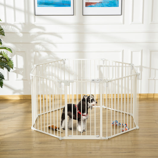 Hondenren – Puppyren – Hondenkennel – Hondenbench – Dierenren – Opvouwbaar – Met Deur – 8 Panelen 60x76 cm – Staal Wit – Automatisch Sluitende Deur