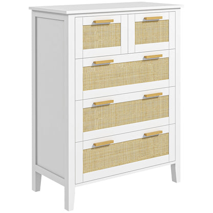 Commode – Ladekast – Opbergkast – Dresser – Kastje – 5 Laden – Massief Houten Handgrepen – Metalen Schuifrails – Wit