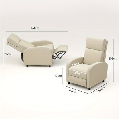 Fauteuil – Loungestoel – Leunstoel – Relaxstoel – Zitstoel – Verstelbare Kantelfunctie – Linnen Look Bekleding – Inclusief Voetensteun – Max. Belastbaar 120 kg – Crèmekleur – Comfortabel & Stijlvol