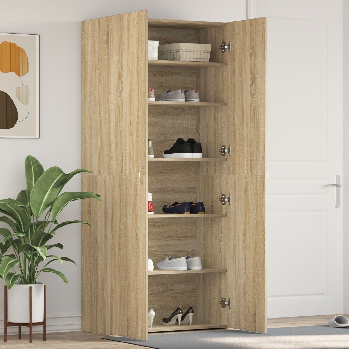 Schoenenkast – Schoenrek – Schoenopberger – Schoenenschrank – Schoenenmeubel – 14-18 Paar Schoenen – Modern Chêne Sonoma Hout – 80x35,5x180 cm