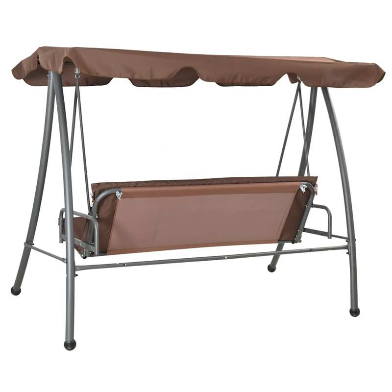 Hangstoel – Schommelstoel – Hangbank – Hangstoel Met Frame – Buitenschommel – Gepoedercoat Staal – Verstelbaar Zonnedak – Extra Brede Zitplaats 192x118 cm – Weerbestendig Bruin Polyester – Omvormbaar Tot Bed