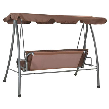 Hangstoel – Schommelstoel – Hangbank – Hangstoel Met Frame – Buitenschommel – Gepoedercoat Staal – Verstelbaar Zonnedak – Extra Brede Zitplaats 192x118 cm – Weerbestendig Bruin Polyester – Omvormbaar Tot Bed