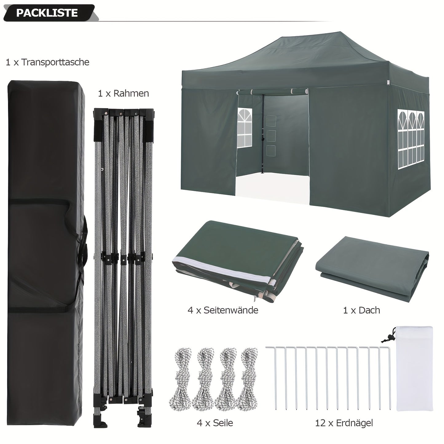 Partytent – Tuintent – Feesttent – Paviljoen – Evenemententent – 3x4,5 m – Stevige Constructie – Waterafstotende Polyester Stoffering