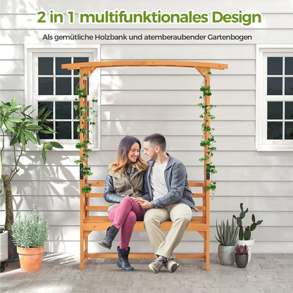 Rozenboog met Bank – Houten Tuinboog – Klimplantboog – Tuinbank met Klimrekken – Pergola Boog – Weerbestendig Hout – 160 x 50 x 199 cm