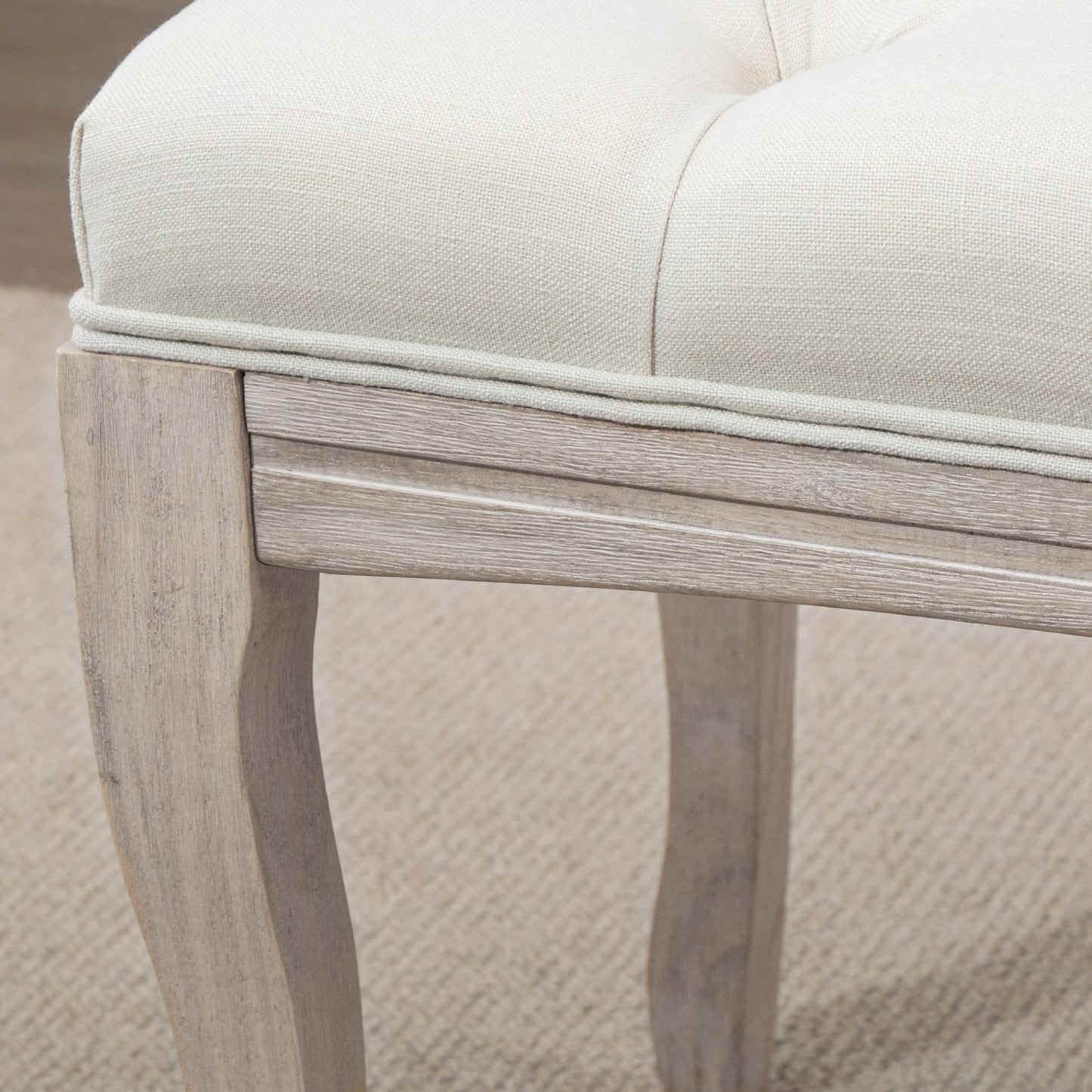 Gestoffeerde Bank – Schoenenbank – Zitbank – Opbergbank – Voetenbank – Linnen Bekleding – Houten Frame – 110 x 40 x 48 cm – Beige