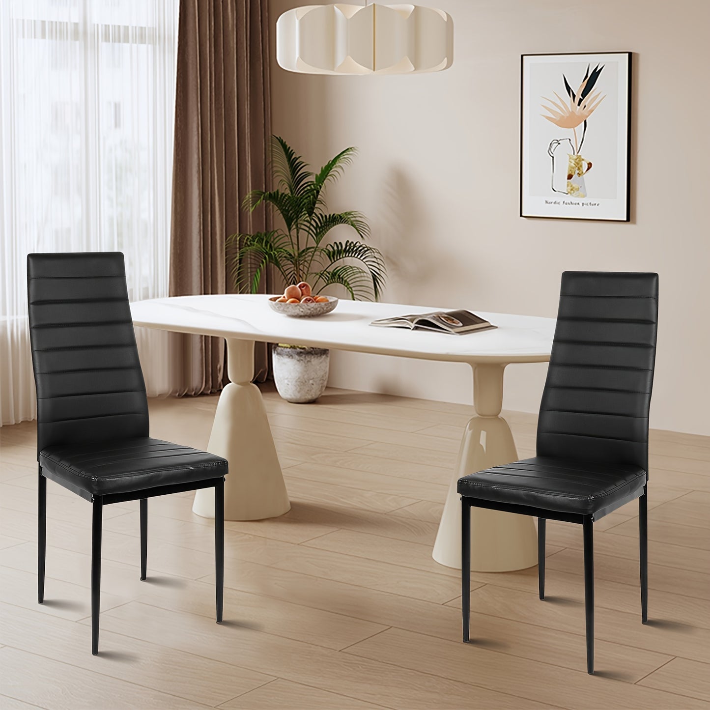 Eetkamerstoelen – Stoelen – Zwarte Stoelen – Keukenstoelen – Design Stoelen – 2 Stuks – Kunstleren Bekleding – Metalen Frame – Zithoogte 45 cm – Comfortabel & Duurzaam