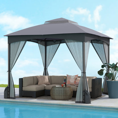 Tuinpaviljoen – Tuinkamer – Terrasoverkapping – Pergola – Buitenverblijf – Insectenwerend Muskietennet – Dubbel Polyester Dak – 305x305 cm Grijs