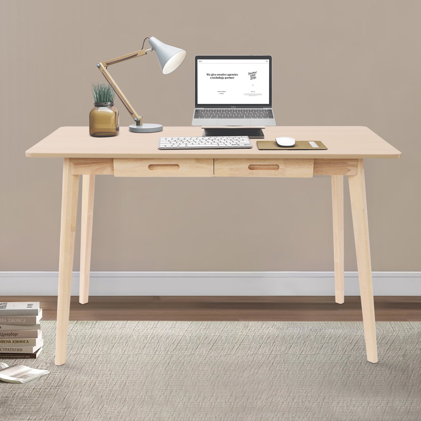Bureau – Computerbureau – Bureautafel – Schrijftafel – Werktafel – Extra Brede Werkruimte 120x55 cm – Massief Hout Met Eikenfineer, Robuust A-Frame Ontwerp