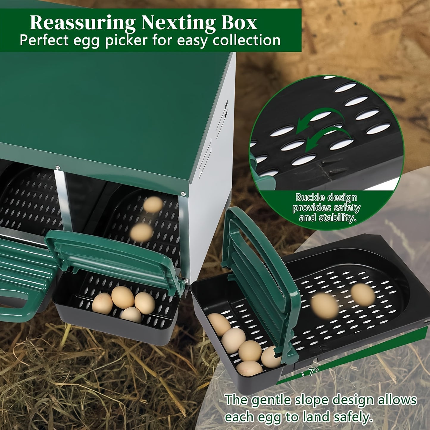 Heavy-Duty Galvanized Steel Chicken Nesting Box with Pull-Out Egg Tray - Outdoor/Indoor hen house, Ventilated Sloped Egg Collector, Easy-Clean Design, No Wiring Needed - for Backyard, Farm, or Commercial Poultry - Egg Protect