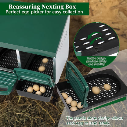 Heavy-Duty Galvanized Steel Chicken Nesting Box with Pull-Out Egg Tray - Outdoor/Indoor hen house, Ventilated Sloped Egg Collector, Easy-Clean Design, No Wiring Needed - for Backyard, Farm, or Commercial Poultry - Egg Protect