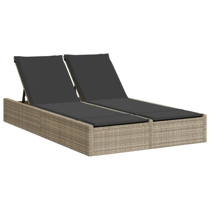 Dubbele Lounger – Dubbele Tuinbank – Buiten Lounger – Ligstoel Voor Twee – Relaxstoel – Weerbestendig PE-Rattan – Verstelbare Rugleuning In 3 Standen – Grijs