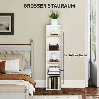 Boekenkast – Boekplank – Opbergkast – Wandrek – Stellingkast – Wit Houten Design – 5 Verstelbare Planken – Compact Hoogte 133,5 cm