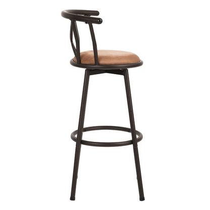 Barstoel 360° Draaibaar – Kruk – Keukenstoel – Barkruk – Zithoekstoel – Suède Bekleding – Metaal Frame Met Voetsteun – Zithoogte 75,5 cm – Retro Bruin